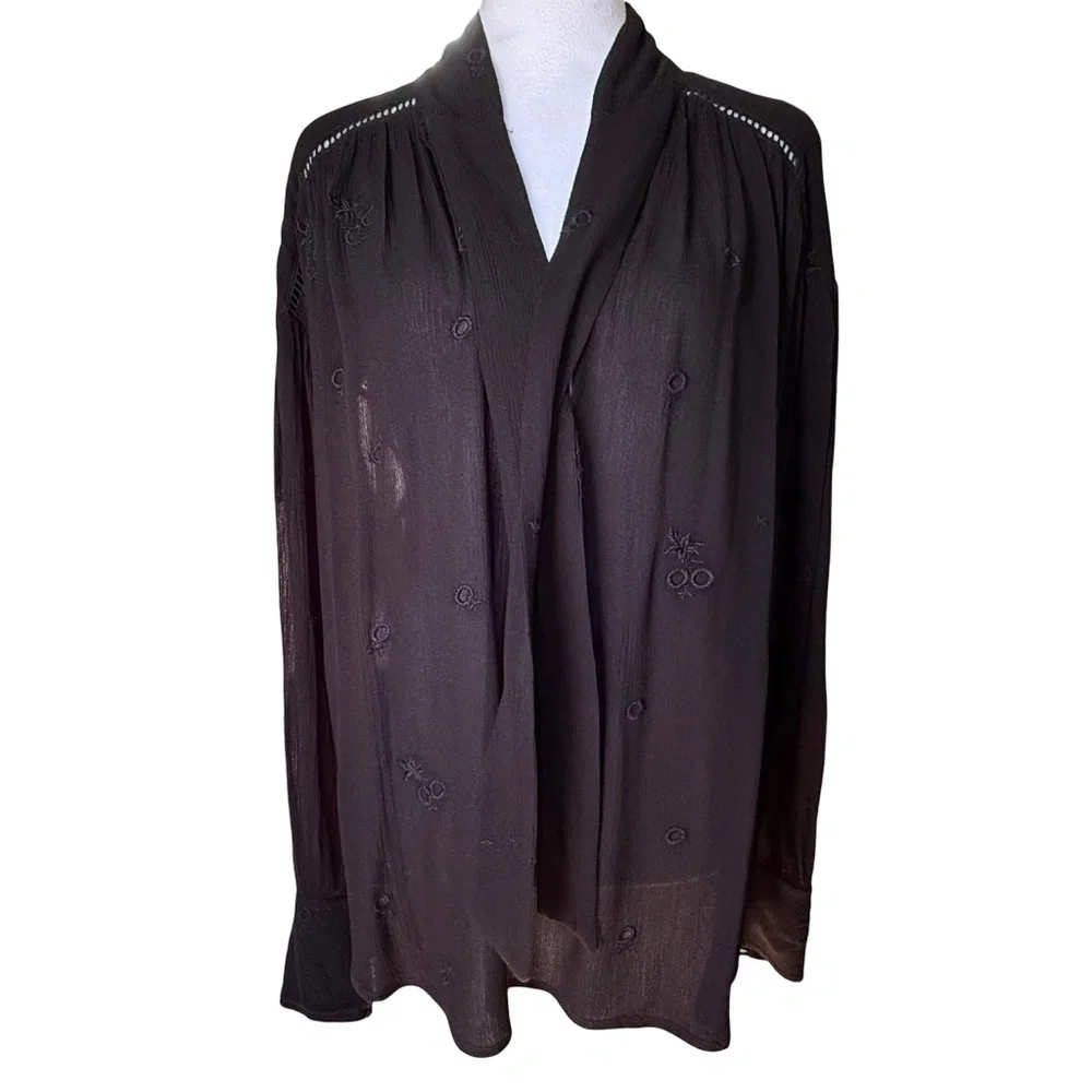 Free People Wishful Moments Peasant Blouse Black Size Medium